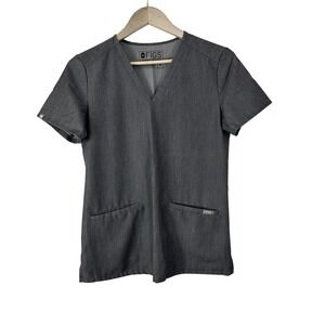 FIGS Technical Collection Casma‎ Scrub Top V-Neck Short Sleeve Heathered Gray XS